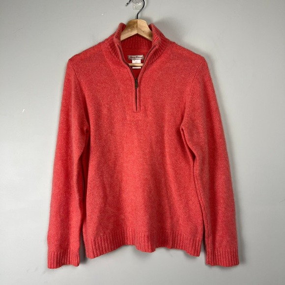 Tommy Bahama Sweaters - Tommy Bahama Coral 100% Cashmere Quarter Zip Sweater M Luxury Preppy Dopamine